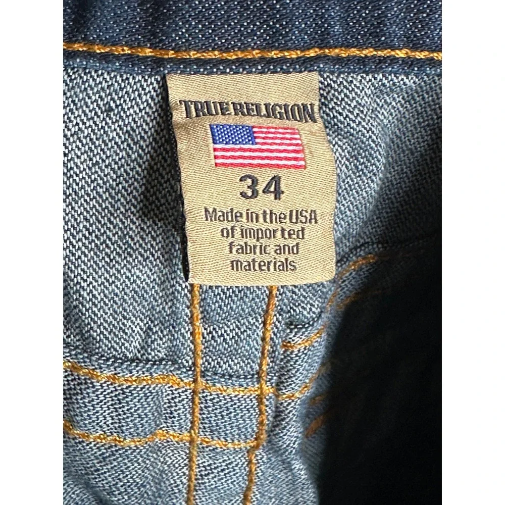 True Religion Geno Jeans 34 Blue Relaxed Slim Dark Wash Horseshoe Flap Pocket